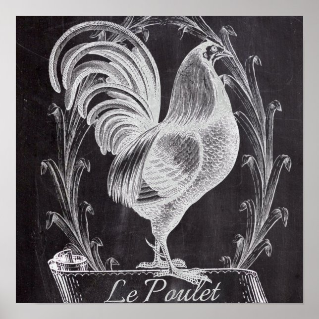 french chic chalkboard western country rooster poster (Front)