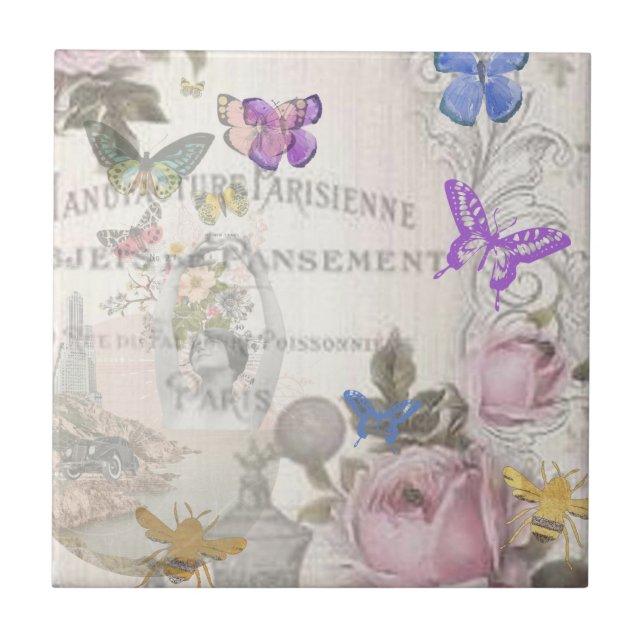 French chic,country rustic,floral pattern,roses,re tile (Front)