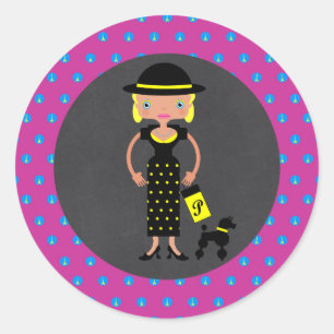 French Chic Girl Birthday Party Classic Round Sticker