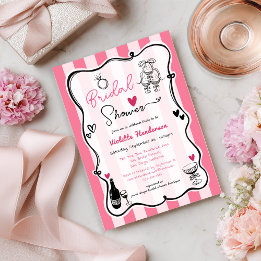 French Chic Hand Drawn Pink Stripe Bridal Shower  Invitation