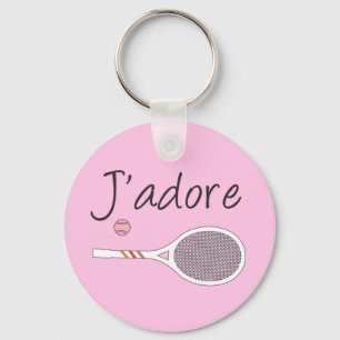 French Chic J'adore Tennis Player Design Pink Key Ring