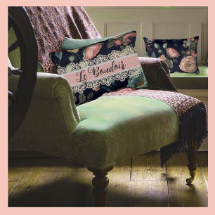 French Chic Le Boudoir Noir Vintage Lace Roses Decorative Cushion
