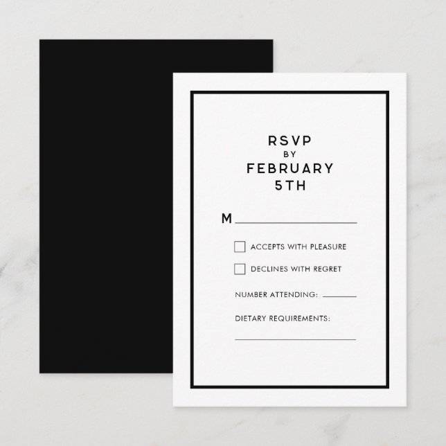French Chic Minimal Monochrome Wedding RSVP (Front/Back)