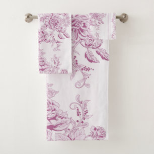 French chic,pink,toile,floral,pattern,victorian,Fl Bath Towel Set