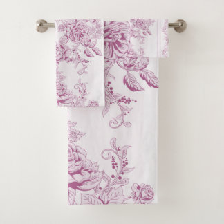 French chic,pink,toile,floral,pattern,victorian,Fl Bath Towel Set