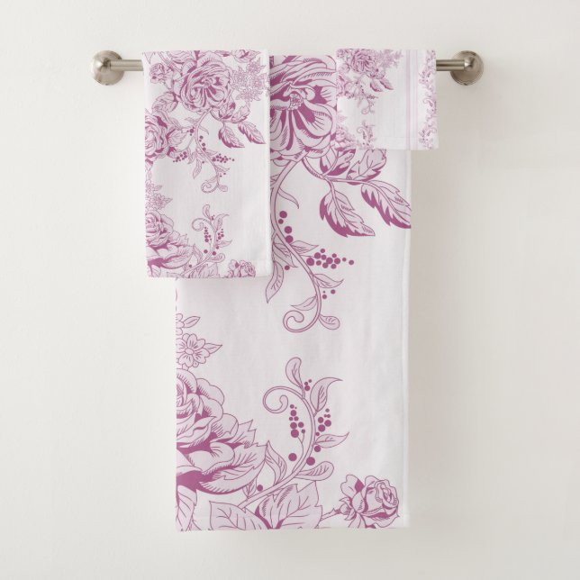 French chic,pink,toile,floral,pattern,victorian,Fl Bath Towel Set (Insitu)