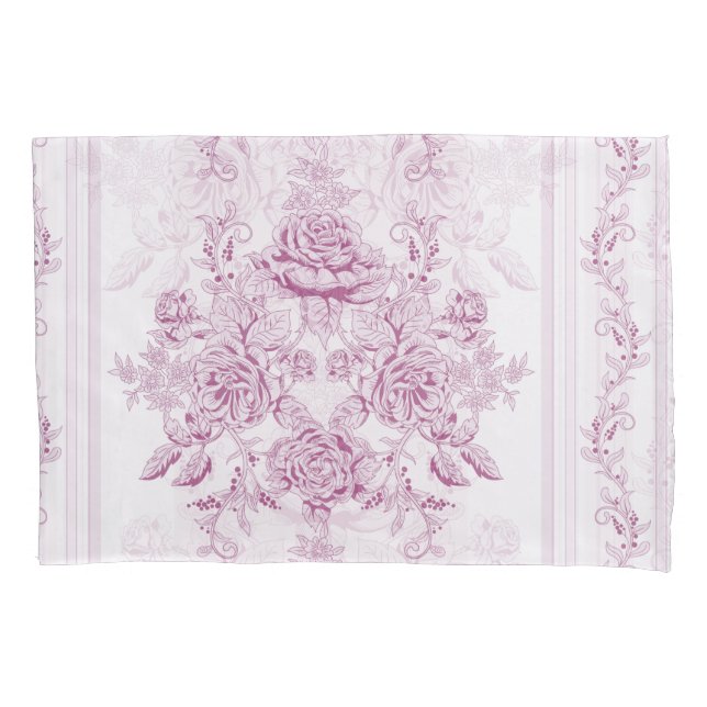 French chic,pink,toile,floral,pattern,victorian,Fl Pillowcase (Front)