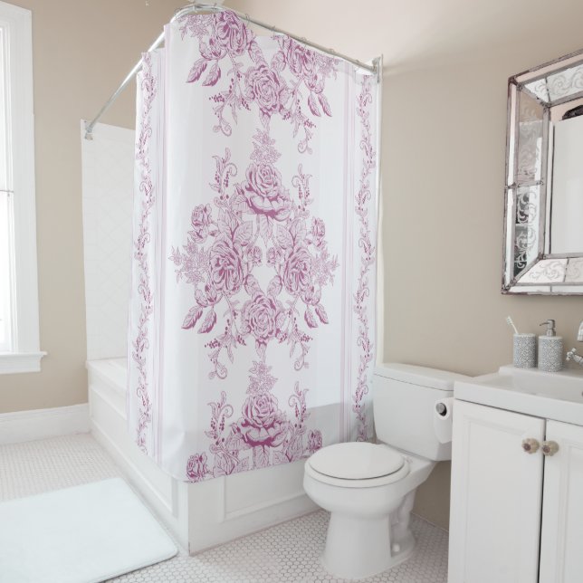 French chic,pink,toile,floral,pattern,victorian,Fl Shower Curtain (In Situ)