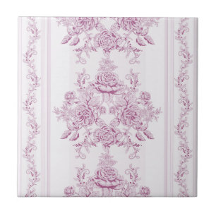 French chic,pink,toile,floral,pattern,victorian,Fl Tile