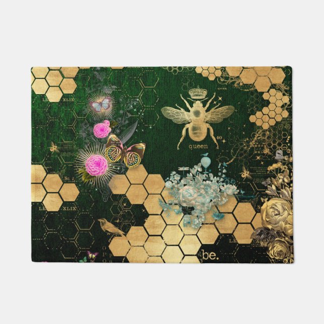 French chic, victorian,bee,floral,gold foil, belle doormat (Front)