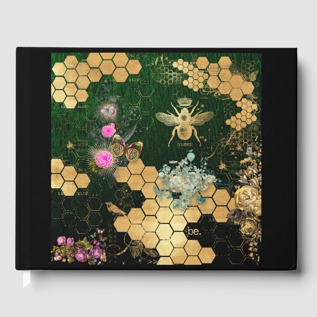 French chic, victorian,bee,floral,gold foil, belle guest book (Front)