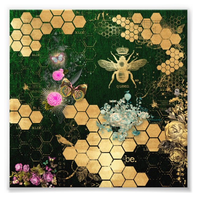 French chic, victorian,bee,floral,gold foil, belle photo print (Front)