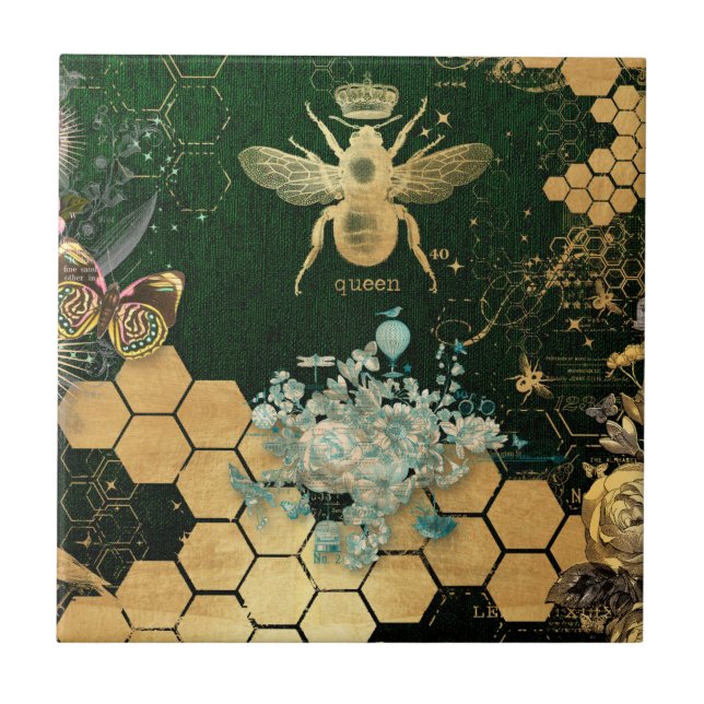 French chic, victorian,bee,floral,gold foil, belle tile (Front)