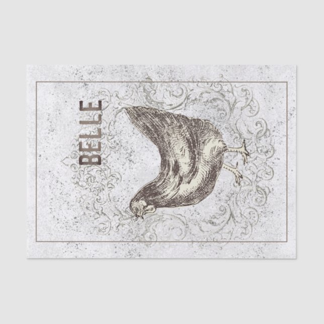 French Chicken Hen Grunge Vintage Decoupage        Tissue Paper (Front)