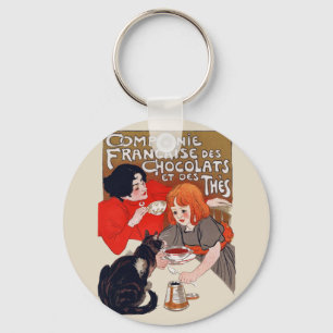 French Chocolate Party Steinlen Art Key Ring