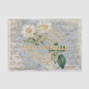 French Chocolate Rose Floral Music Vintage Blue Tissue Paper