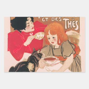 French Chocolates and Teas Vintage Steinlen Poster Wrapping Paper Sheet