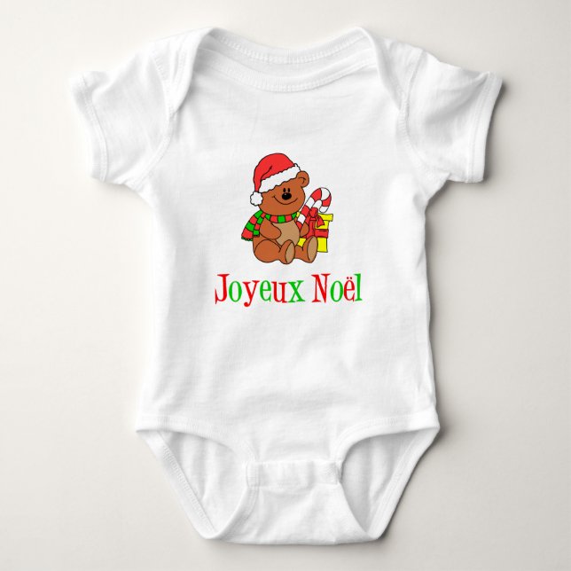 French Christmas Bear For Kids Baby Bodysuit (Front)