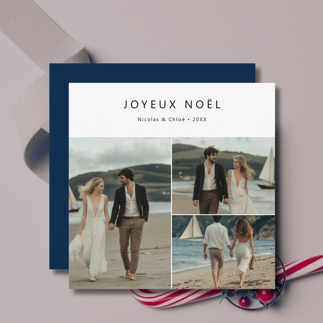 French Christmas Joyeux Noël Nautical Beach Photo  Holiday Card (Creator Uploaded)