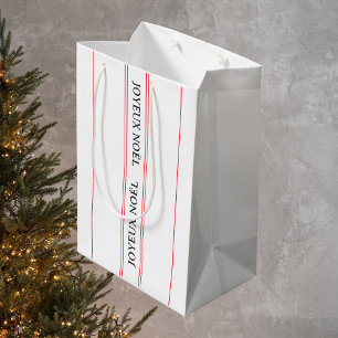 French  Christmas Joyeux Noël Red Stripe Medium Gift Bag