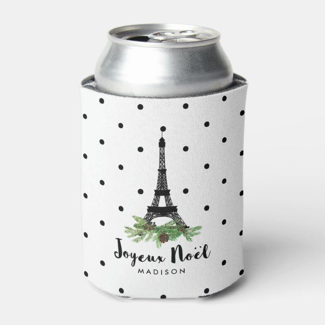 French Christmas Joyeux Noel with Eiffel Tower Can Cooler (Can Front)