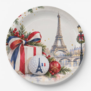 French Christmas Paris Eiffel Tower Golf Paper Plate
