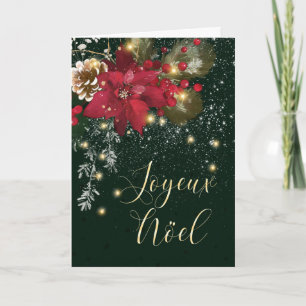 French Christmas Poinsettia Pine Holly Garland Ho Card