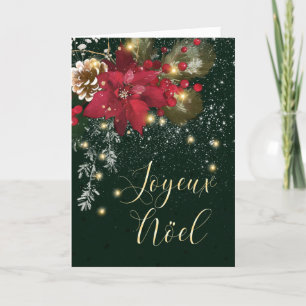 French Christmas Poinsettia Pine Holly Garland Holiday Card