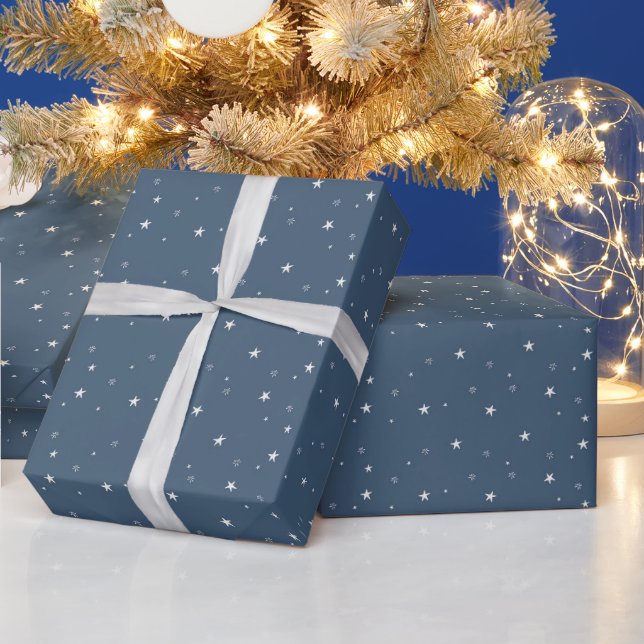 French Christmas Text With Stars Wrapping Paper (Holidays)