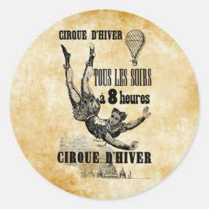 French Circus Acrobat flying trapeze Vintage Art Classic Round Sticker