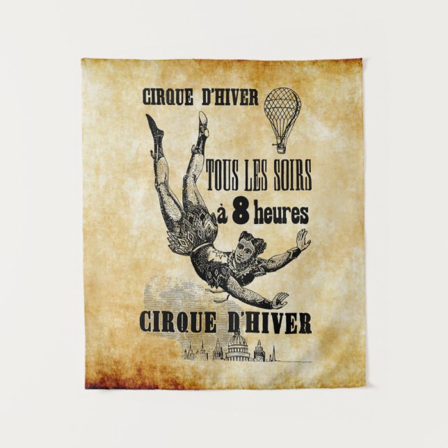 French Circus Acrobat flying trapeze Vintage Art Tapestry (Front)