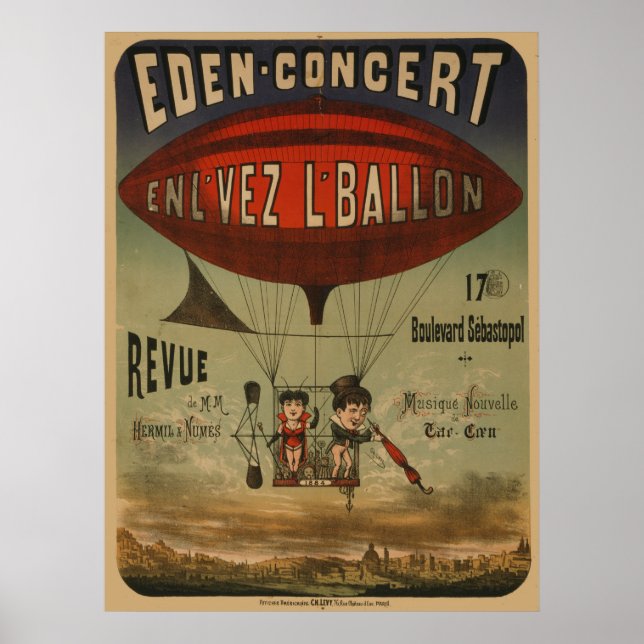 French Circus Poster Of Two Performers In Airship (Front)