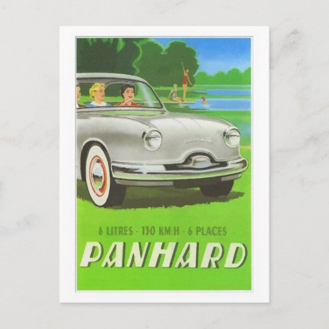 French classic car ad painting Panhard Postcard (Front)