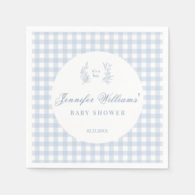 French classical blue baby boy shower paper plates napkin (Front)