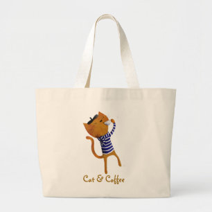 French Cool Cat Large Tote Bag