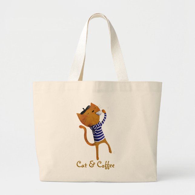 French Cool Cat Large Tote Bag (Front)