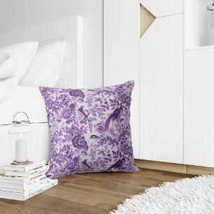 French Cottage Style Toile de Jouy Purple Cushion