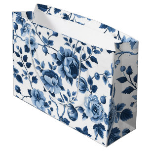 French Cottagecore Blue Floral Patterns Large Gift Bag