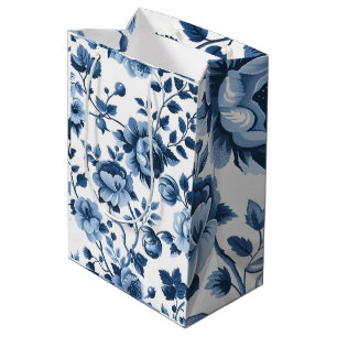 French Cottagecore Blue Floral Patterns Medium Gift Bag