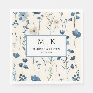 French Cottagecore Blue FloraL Wedding Napkins