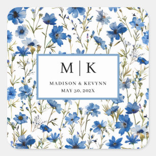 French Cottagecore Blue FloraL Wedding  Square Sticker