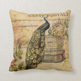 french country art nouveau vintage peacock cushion