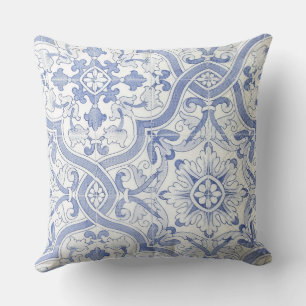 French Country Blue and White Damask  Cushion
