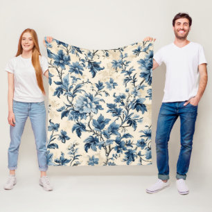 French Country Blue Toile Fleece Blanket