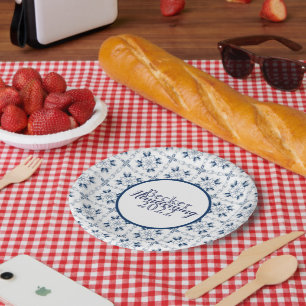 French Country Blue & White Monogram Paper Plates