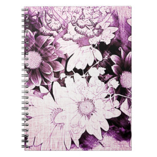 French country boho chic wildflower purple daisy spiral notebook
