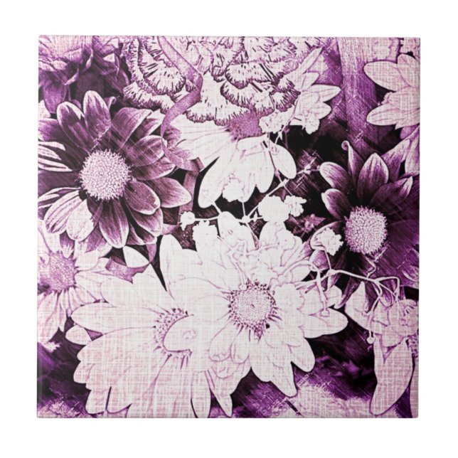 French country boho chic wildflower purple daisy tile (Front)