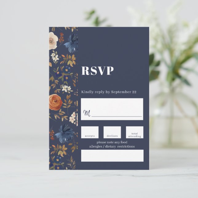 French Country Boho Painted Floral Wedding RSVP Card (Standing Front)