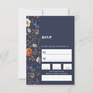 French Country Boho Painted Floral Wedding RSVP Card