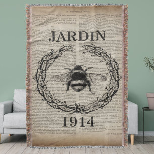 french country botanical modern vintage bee throw blanket